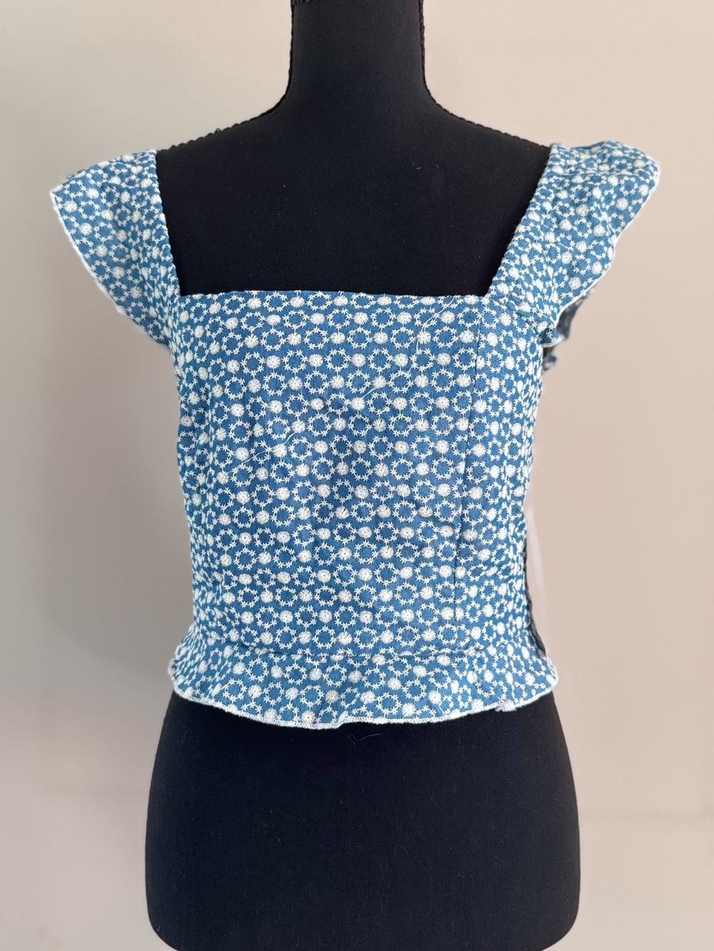 KIRIOUS LOS ANGELES Blue Floral Square-Neck Women's Crop Top